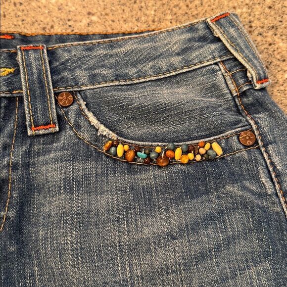 TRUE RELIGION Vintage Y2K Beaded Embroidered Denim Mini Skirt Made In USA - Picture 7 of 15
